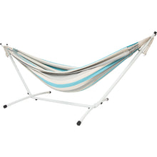 Load image into Gallery viewer, 10ft White Universal Steel Hammock Stand & Authentic Double Raya Hammock in Ocean Storm