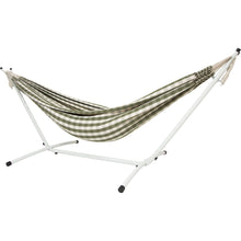 Load image into Gallery viewer, 10ft White Universal Steel Hammock Stand & Authentic Double Vichy Hammock in Urban Olive