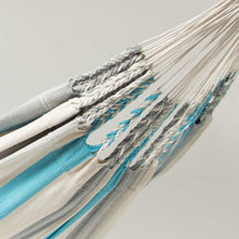 Load image into Gallery viewer, 10ft White Universal Steel Hammock Stand & Authentic Double Raya Hammock in Ocean Storm