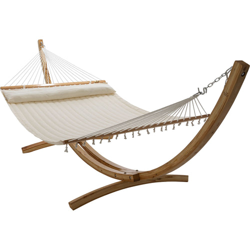 12ft Wooden Arc Hammock Stand & King Quilted Hammock in Cream