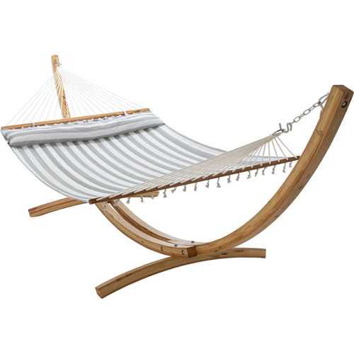 12ft Natural Wooden Arc Hammock Stand & King Quilted Hammock in Stone Stripe