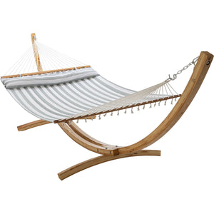 12ft Natural Wooden Arc Hammock Stand & King Quilted Hammock in Stone Stripe