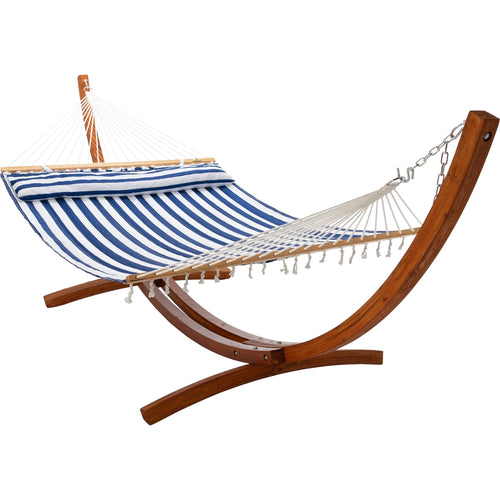 12ft Wooden Arc Hammock Stand & King Quilted Hammock in Hamptons Stripe