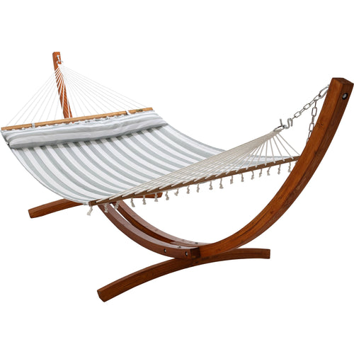 12ft Wooden Arc Hammock Stand & King Quilted Hammock in Stone Stripe