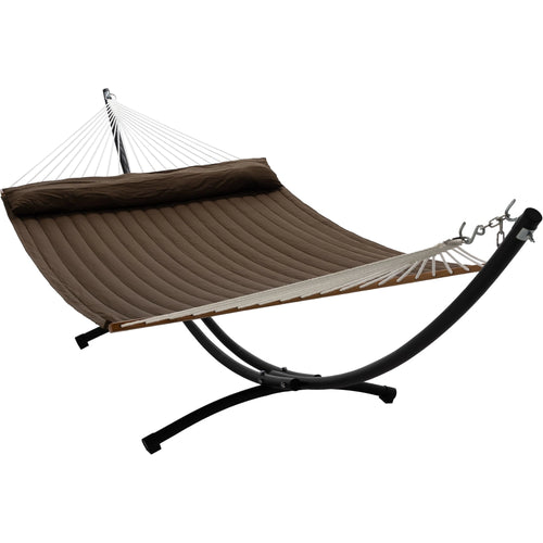 12ft Steel Arc Hammock Stand & King Quilted Hammock in Brown