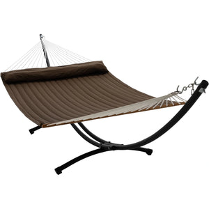 12ft Steel Arc Hammock Stand & King Quilted Hammock in Brown
