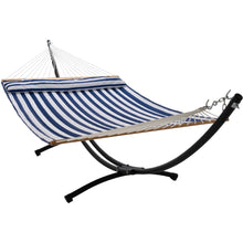 Load image into Gallery viewer, 12ft Steel Arc Hammock Stand &amp; King Quilted Hammock in Hamptons Stripe