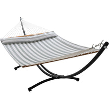 Load image into Gallery viewer, 12ft Steel Arc Hammock Stand &amp; King Quilted Hammock in Stone Stripe