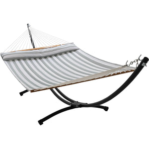 12ft Steel Arc Hammock Stand & King Quilted Hammock in Stone Stripe