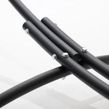 Load image into Gallery viewer, Close-up of the bolted steel frame connection on the black arc hammock stand