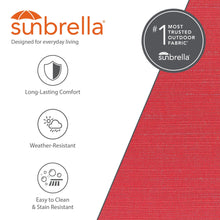 Load image into Gallery viewer, Sunbrella® fabric graphic highlighting comfort, weather resistance, easy cleaning and stain resistance.