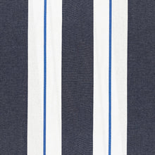 Load image into Gallery viewer, Close-up of Harbour cotton fabric with wide navy and white stripes and thin blue accent stripes