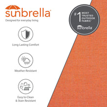 Load image into Gallery viewer, Sunbrella® fabric graphic highlighting comfort, weather resistance, easy cleaning and stain resistance.