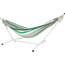 Load image into Gallery viewer, 10ft White Universal Steel Hammock Stand &amp; Authentic Double Raya Hammock in Forest Ridge