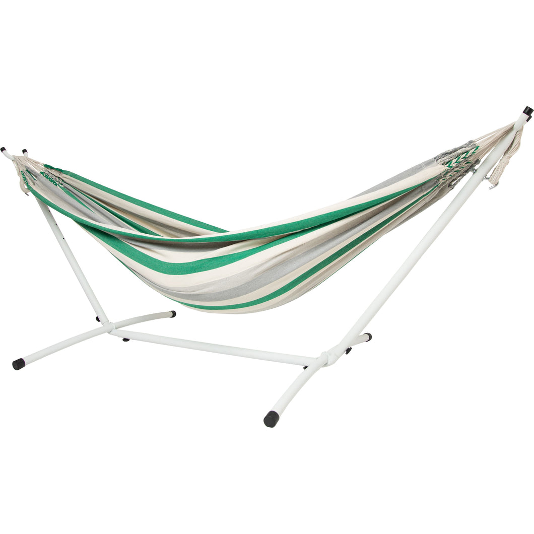 10ft White Universal Steel Hammock Stand & Authentic Double Raya Hammock in Forest Ridge