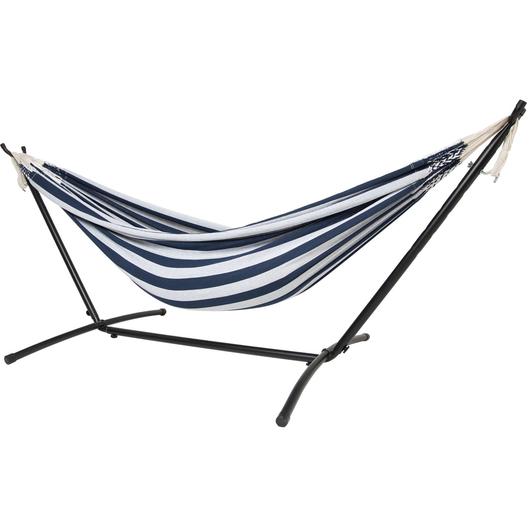 10ft Black Universal Steel Hammock Stand &  Authentic Double Raya Hammock in Nautico