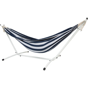 10ft White Universal Steel Hammock Stand &  Authentic Double Raya Hammock in Nautico