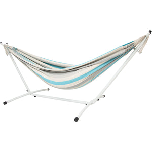 10ft White Universal Steel Hammock Stand & Authentic Double Raya Hammock in Ocean Storm