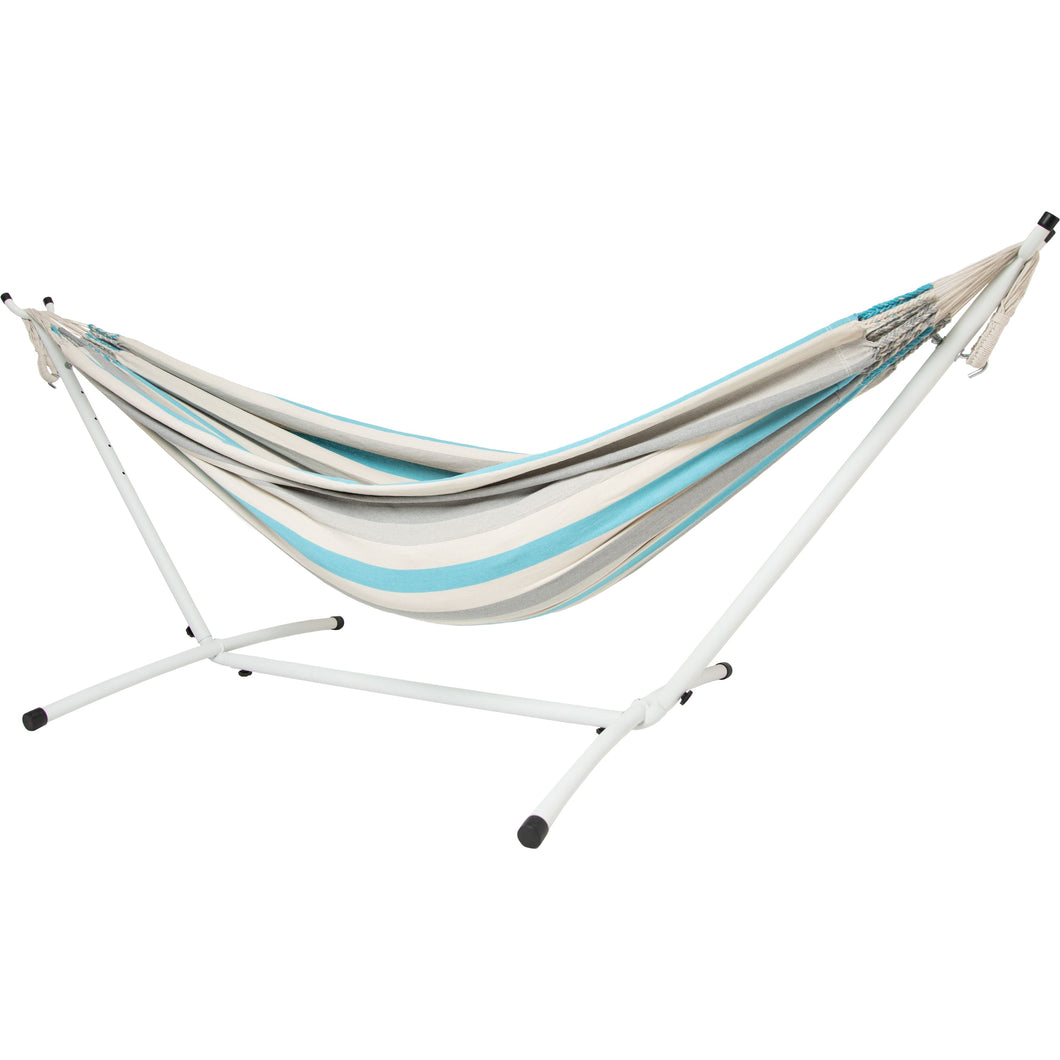 10ft White Universal Steel Hammock Stand & Authentic Double Raya Hammock in Ocean Storm