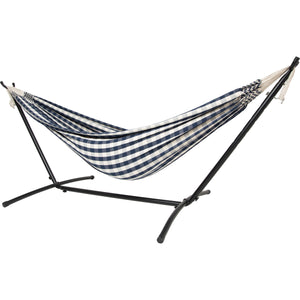 10ft Black Universal Steel Hammock Stand & Authentic Double Vichy Hammock in Navy
