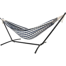 Load image into Gallery viewer, 10ft Black Universal Steel Hammock Stand &amp; Authentic Double Vichy Hammock in Navy