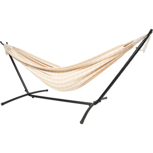 10ft Black Universal Steel Hammock Stand &  Authentic Double Vichy Hammock in Sand