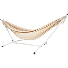 Load image into Gallery viewer, 10ft White Universal Steel Hammock Stand &amp;  Authentic Double Vichy Hammock in Sand