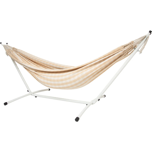 10ft White Universal Steel Hammock Stand &  Authentic Double Vichy Hammock in Sand