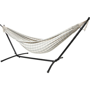 10ft Black Universal Steel Hammock Stand &  Authentic Double Vichy Hammock in Stone