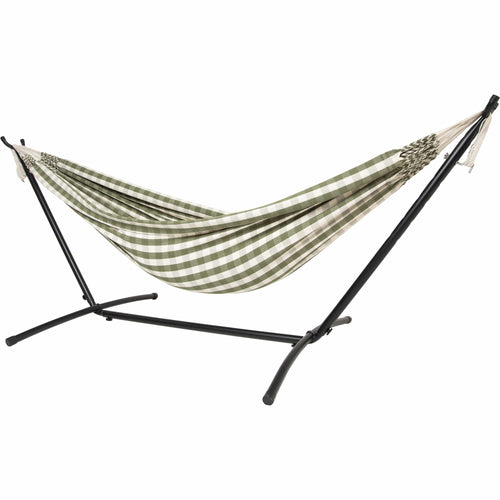 10ft Black Universal Steel Hammock Stand & Authentic Double Vichy Hammock in Urban Olive