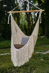 Cascading Fringed Cotton Rope Mexican Hammock Swing from Mexico in Ivory