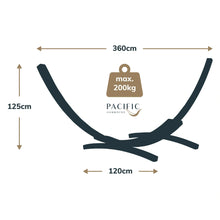 Load image into Gallery viewer, 12ft Natural Wooden Arc Hammock Stand &amp; King Quilted Hammock in Stone Stripe