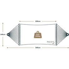 Load image into Gallery viewer, 12ft Natural Wooden Arc Hammock Stand &amp; King Quilted Hammock in Stone Stripe