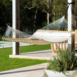 12ft Steel Arc Hammock Stand & King Quilted Hammock in Cream