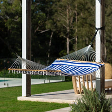Load image into Gallery viewer, 12ft Steel Arc Hammock Stand &amp; King Quilted Hammock in Hamptons Stripe