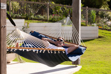 Load image into Gallery viewer, 12ft Steel Arc Hammock Stand &amp; King Quilted Hammock in Navy Blue
