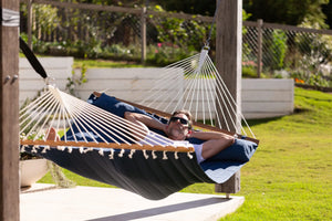12ft Steel Arc Hammock Stand & King Quilted Hammock in Navy Blue