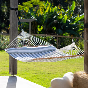 12ft Steel Arc Hammock Stand & King Quilted Hammock in Stone Stripe