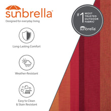 Load image into Gallery viewer, Sunbrella® fabric graphic highlighting comfort, weather resistance, easy cleaning and stain resistance.