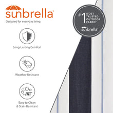Load image into Gallery viewer, Sunbrella® fabric graphic highlighting long-lasting comfort, weather resistance, easy cleaning and stain resistance.