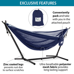 8ft Mesh Hammock Combo in Navy and Turquoise