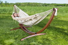 Load image into Gallery viewer, Double Cotton Hammock with Solid Pine Arc Stand Natural