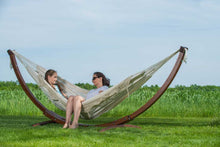 Load image into Gallery viewer, Double Cotton Hammock with Solid Pine Arc Stand Natural