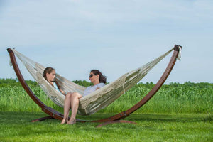 Double Cotton Hammock with Solid Pine Arc Stand Natural