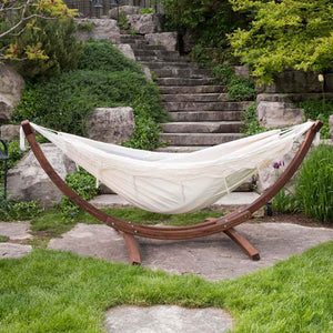Double Cotton Hammock with Solid Pine Arc Stand Natural