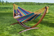 Load image into Gallery viewer, Double Cotton Hammock with Solid Pine Arc Stand Tropical