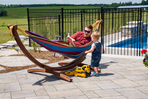 Double Cotton Hammock with Solid Pine Arc Stand Tropical