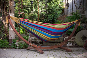Double Cotton Hammock with Solid Pine Arc Stand Tropical