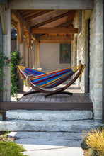 Load image into Gallery viewer, Double Cotton Hammock with Solid Pine Arc Stand Tropical