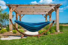 Load image into Gallery viewer, Double Cotton Hammock with Solid Pine Arc Stand Blue Lagoon